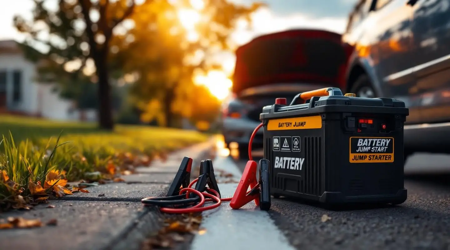 A professional roadside technician jump-starting a vehicle's dead battery on a New Orleans street.