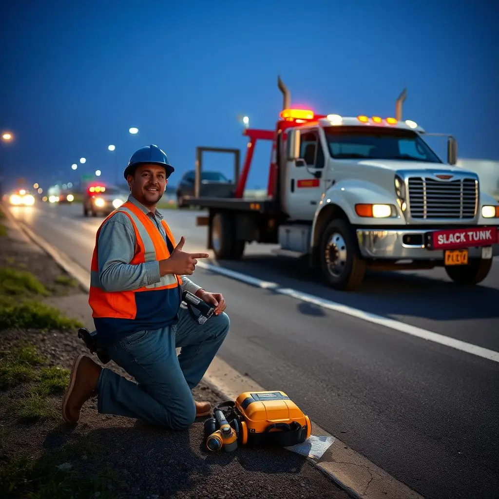 A professional tow truck operator safely preparing to tow a vehicle on a New Orleans street.
